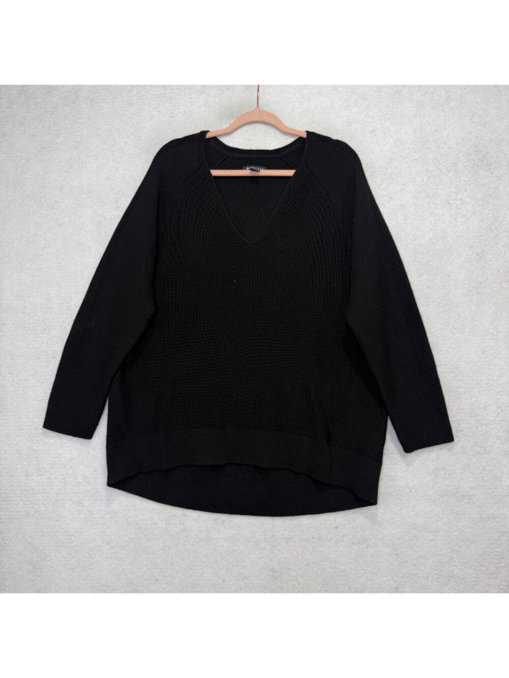 Athleta Sweater Womens 1X Black V Neck Waffle Knit Long Sleeve Raglan Pullover